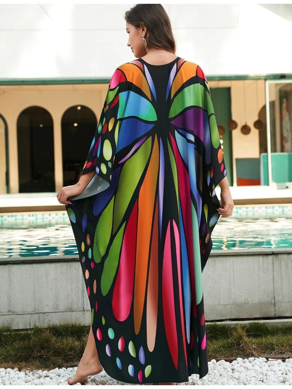 Women's Plus Size Kaftan Maxi Dress Batwing Sleeve Beach Cover Up-8759-color 15 - Picture 5 of 6